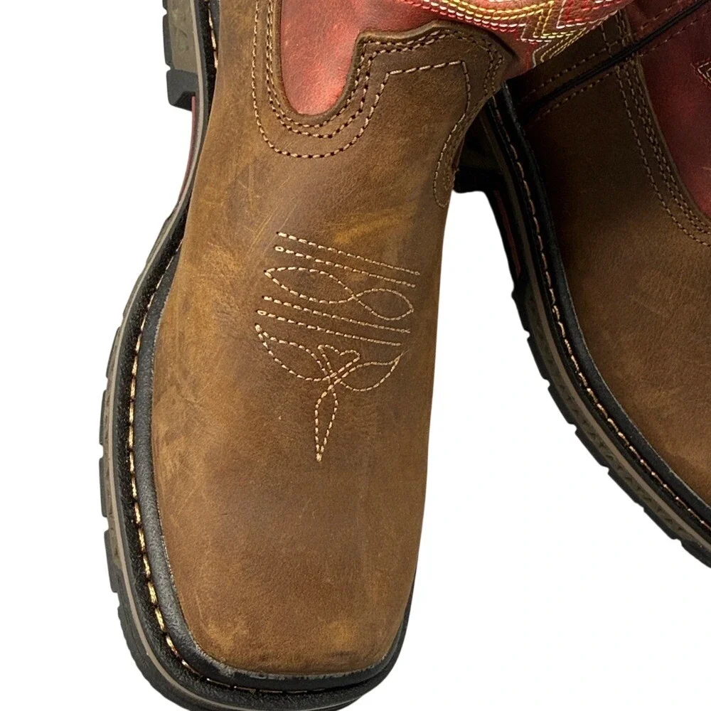 Georgia Kids‎ Red/ Brown Leather Carbo-Tec LT Pull-On Cowboy Boots Size 3M